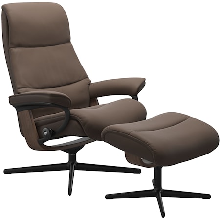 Contemporary View Small Recliner and Ottoman with Cross Base