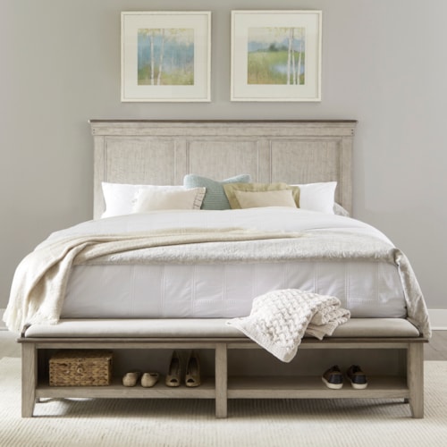 Farmhouse Queen Storage Bed with Upholstered Bench