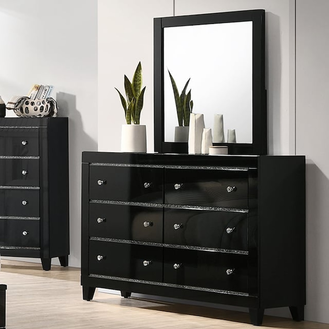Furniture of America Magdeburg Black Dresser and Mirror Set