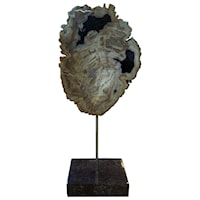 Petrified Wood Sculpture On Black Marble Base 