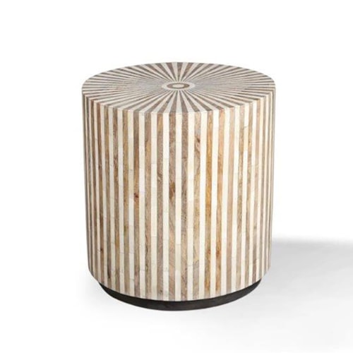 Contemporary Round End Table with Bone Inlay