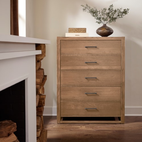 Transitional 5-Drawer Chest with Metal Bar Hardware