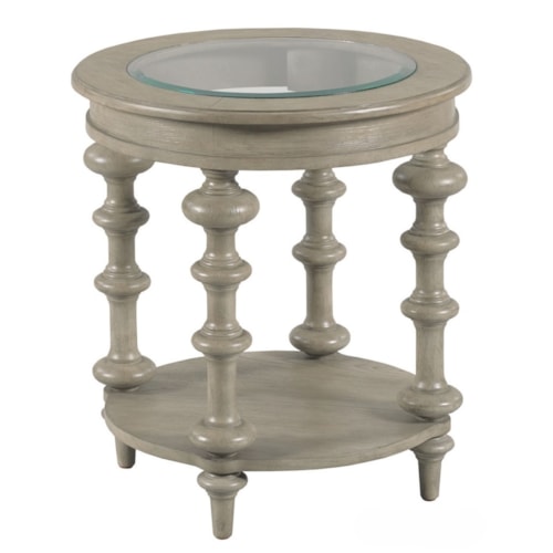 Transitional Round End Table with Glass Top