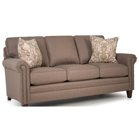 Transitional Mid-Size Sofa with Rolled Panel Arms and Nailhead Trim