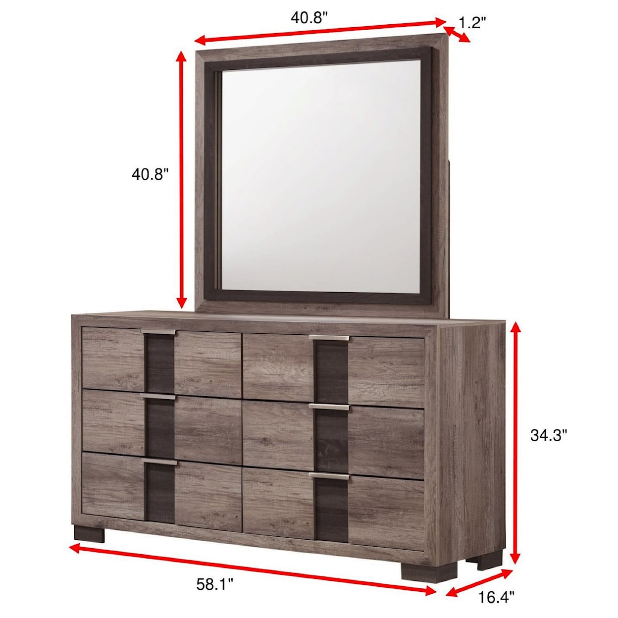 Crown Mark Rangley 6-Drawer Dresser Mirror and Mirror Set
