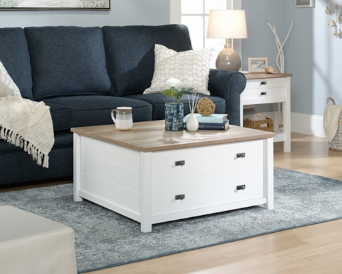 Farmhouse Square Coffee Table with Storage Drawers