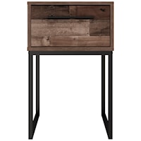 Rustic 1-Drawer Nightstand with Butcher Block Pattern and Metal Sled Legs