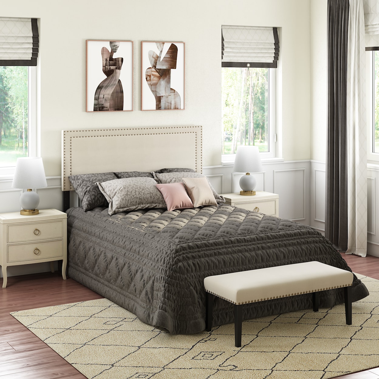 Accentrics Home Fashion Beds Queen Upholstered Headboard and Bench