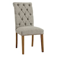 Tufted Scroll Back Dining Chair in Light Gray Fabric