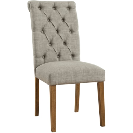 Tufted Scroll Back Dining Chair in Light Gray Fabric