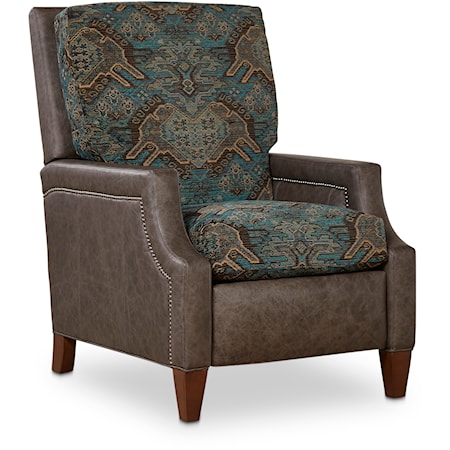 Transitional Push-Back High Leg Recliner with Scooped Track Arms and Nailheads