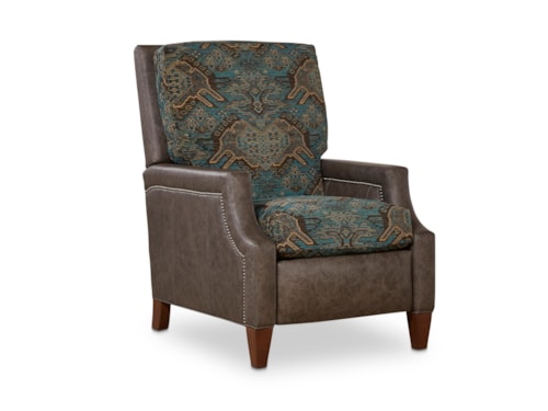 Transitional Power High Leg Recliner with Scooped Track Arms and Nailheads
