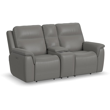 Casual Power Reclining Console Loveseat with Power Headrests & Lumbar