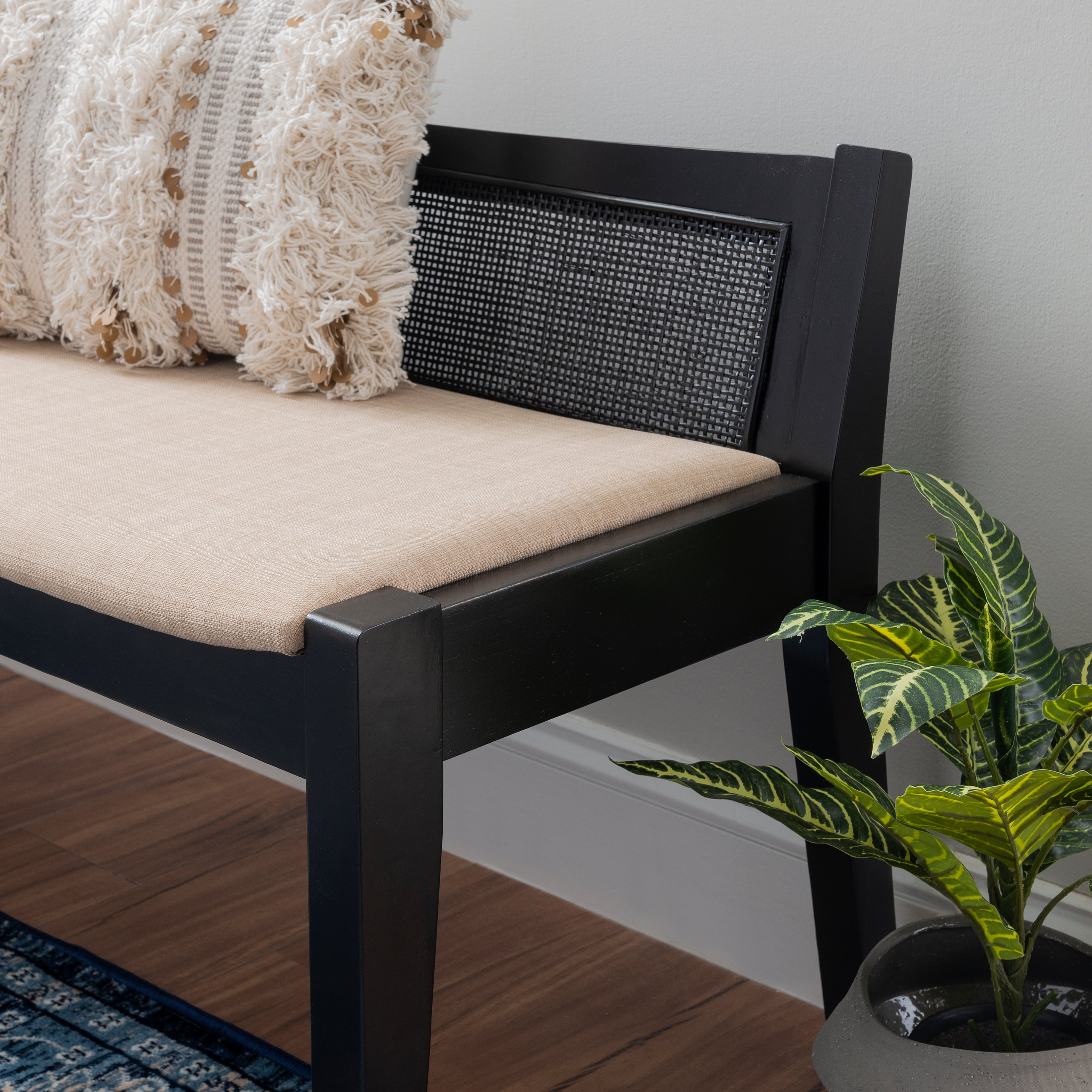 Powell Bauer Upholstered Cane Bench