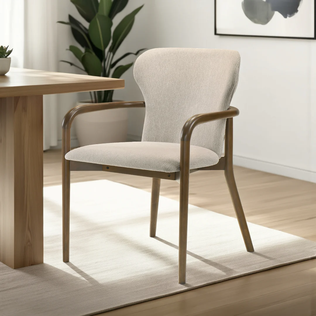 Upholstered Exposed-Wood Dining Arm Chair