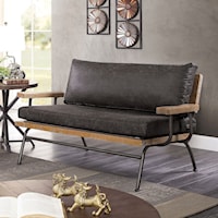 Rustic Loveseat with Wooden Frame and Metal Legs