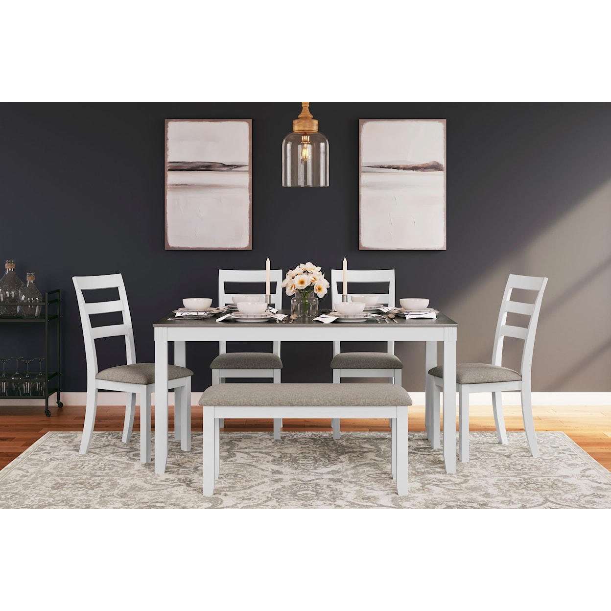 Signature Design by Ashley Stonehollow Dining Table and Chairs with Bench Set