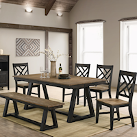 Transitional 6-Piece Trestle Dining Set with Dining Bench