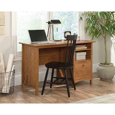 Farmhouse Single Pedestal Desk with Open Shelf Storage