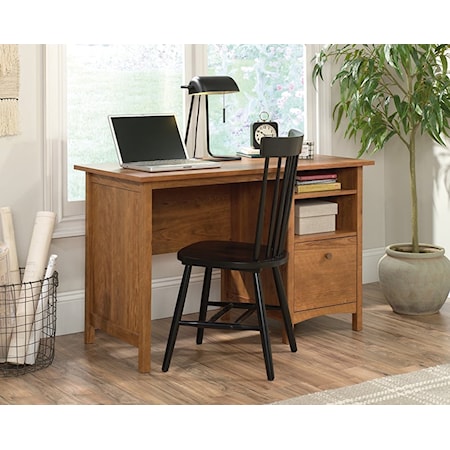 Farmhouse Single Pedestal Desk with Open Shelf Storage