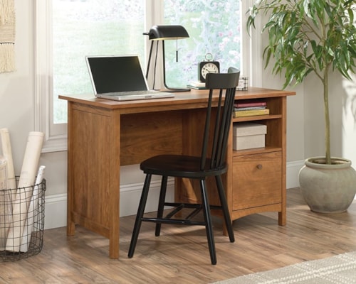 Farmhouse Single Pedestal Desk with Open Shelf Storage
