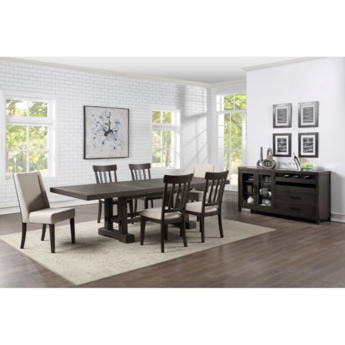 Transitional 8-Piece Dining Set with Server
