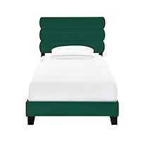 Contemporary Twin One Box Velvet Slat Bed in Emerald