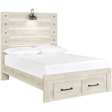 Full Panel Bed w/ Light &amp; Footboard Drawers