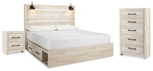 King Panel Bed With Storage, Chest And Nightstand