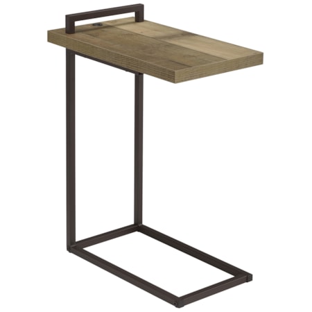 C-shaped Side Table USB Charging Pine