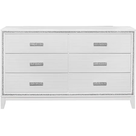 White 6-Drawer Dresser with Glittered Trim