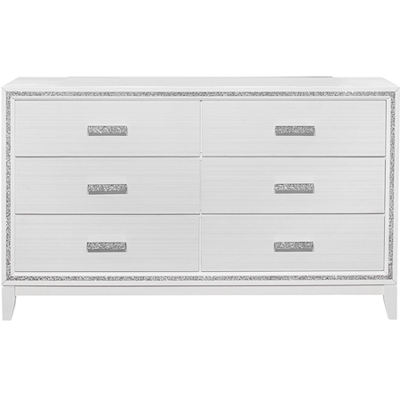 Contemporary White 6-Drawer Dresser with Glittered Trim