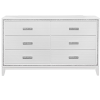 Contemporary White 6-Drawer Dresser with Glittered Trim