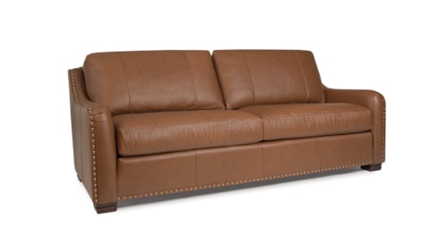 Customizable Leather Sofa with English Arms and Nailheads