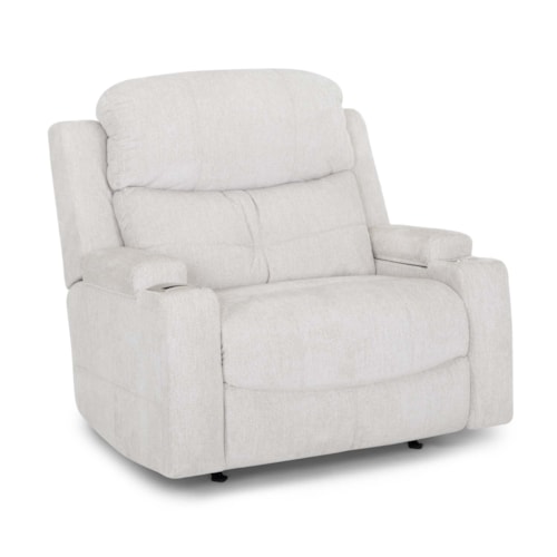 Casual Oversized Power Recliner with Cupholders and Arm Storage
