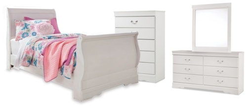 Twin Sleigh Bed, Dresser, Mirror And Chest