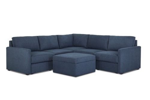 Flex 5-Seat Sectional Sofa with Narrow Arm and Storage Ottoman - Denim