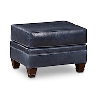 Transitional Ottoman with Exposed Wood Legss