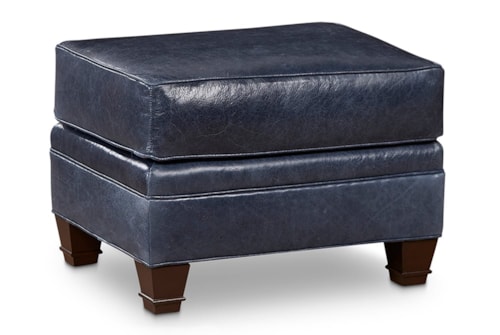 Transitional Ottoman with Exposed Wood Legss
