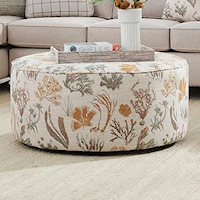 Round Cocktail Ottoman in Floral Fabric