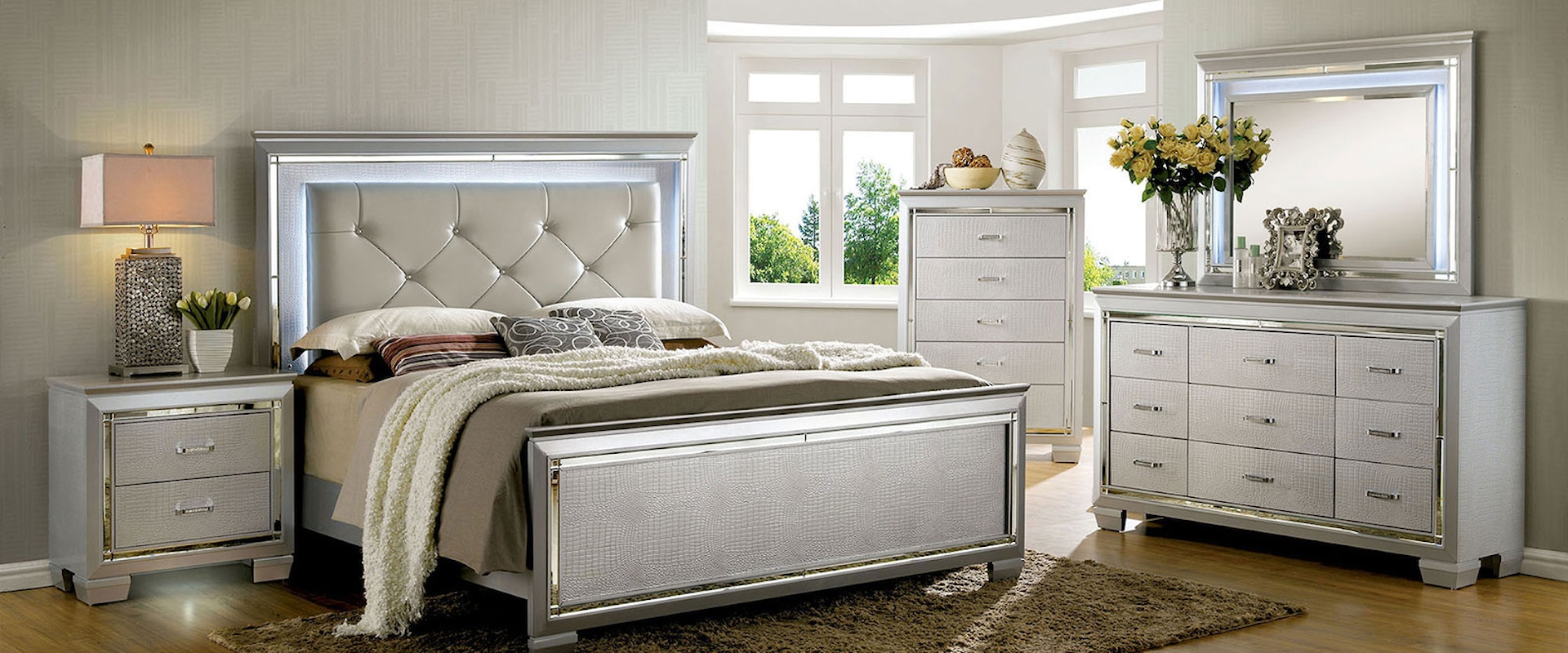 Glam 5 Piece Queen Bedroom Set with Chest