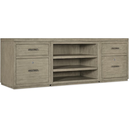 Casual Office Credenza with 2 File Cabinets and Open Shelf Cabinet