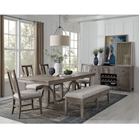 Transitional 6-Piece Dining Set w/ Trestle Table and Bench