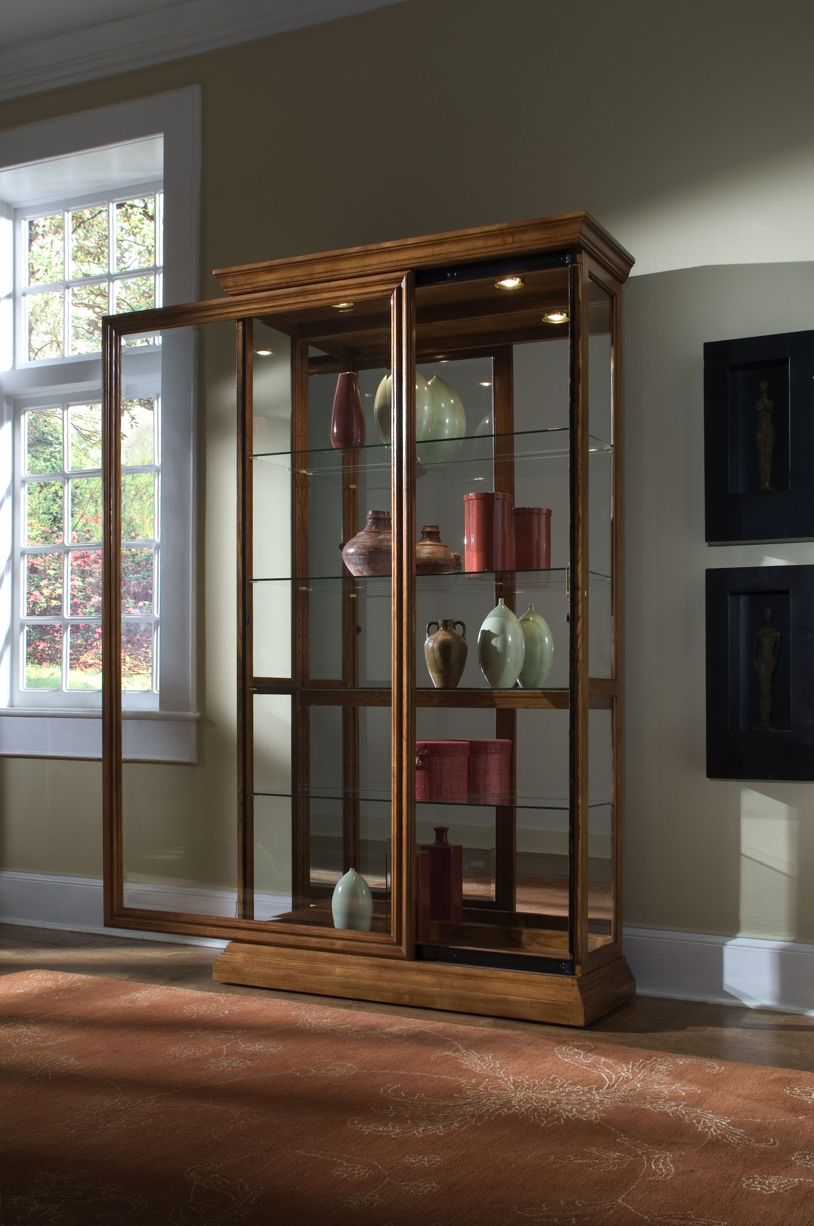 Pulaski Furniture Curios 20544 Golden Oak Two Way Sliding Door Curio ...