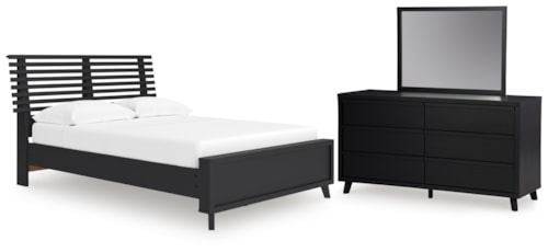 Full Slat Panel Platform Bed, Dresser And Mirror