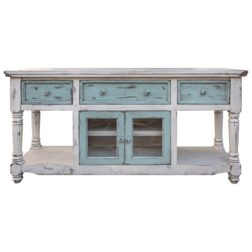 Farmhouse 3-Drawer 70" TV Stand 2 Glass-Front Doors