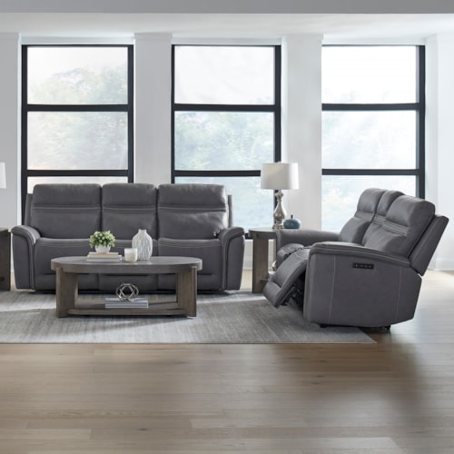 Transitional Power Reclining Sofa and Loveseat Set