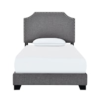 Transitional Clipped Corner Twin Upholstered Bed in Stone Gray