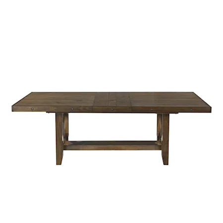 Rustic Farmhouse Dining Table with Trestle Base and 18" Removable Leaf