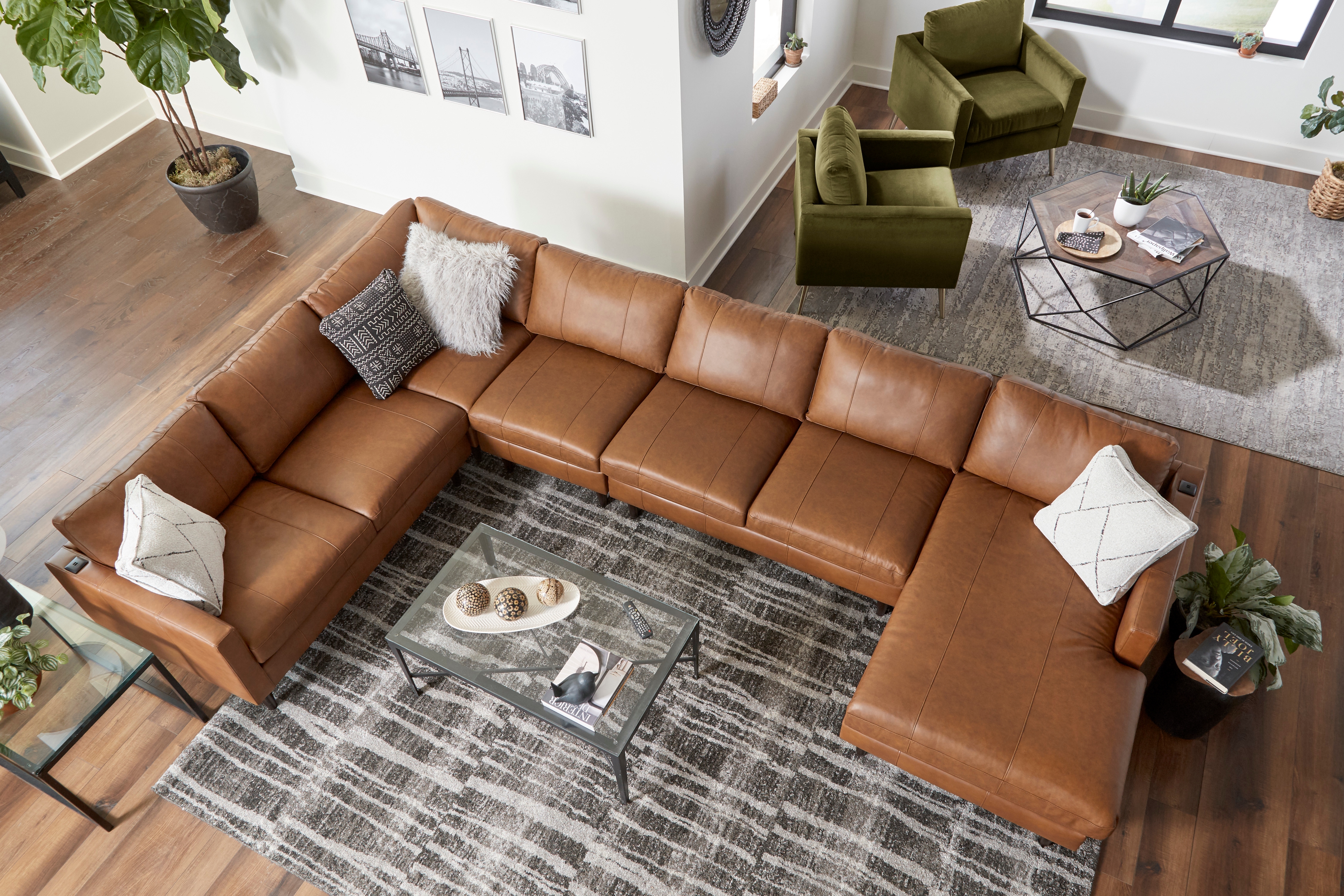 Leather 6-Seat Sectional Sofa w/ Chaise